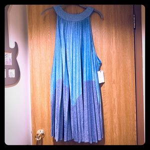 NWT Free People Blue Metallic Swing Dress